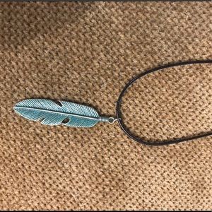 1 Bluegreen metal feather necklace